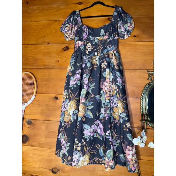 NWT Lulus Adorable Tendencies Dark Grey Floral Puff Sleeve Midi Dress Party XL - Picture 2 of 9